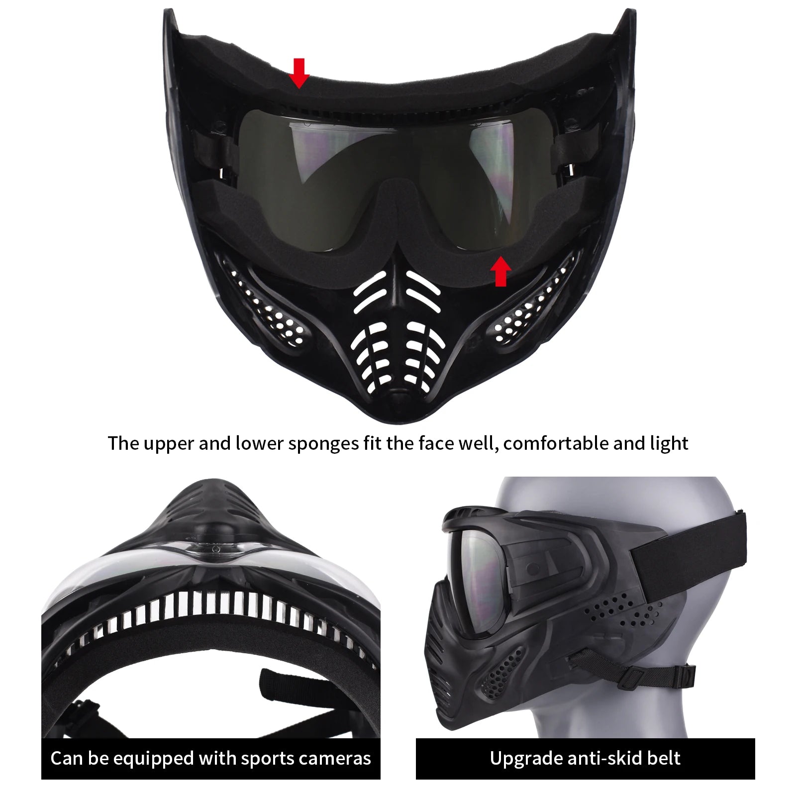 Motorcycle Full Face Mask Windproof Goggles, Outdoor Sports Riding Glasses for Halloween, Gaming, CS Tactical Airsoft