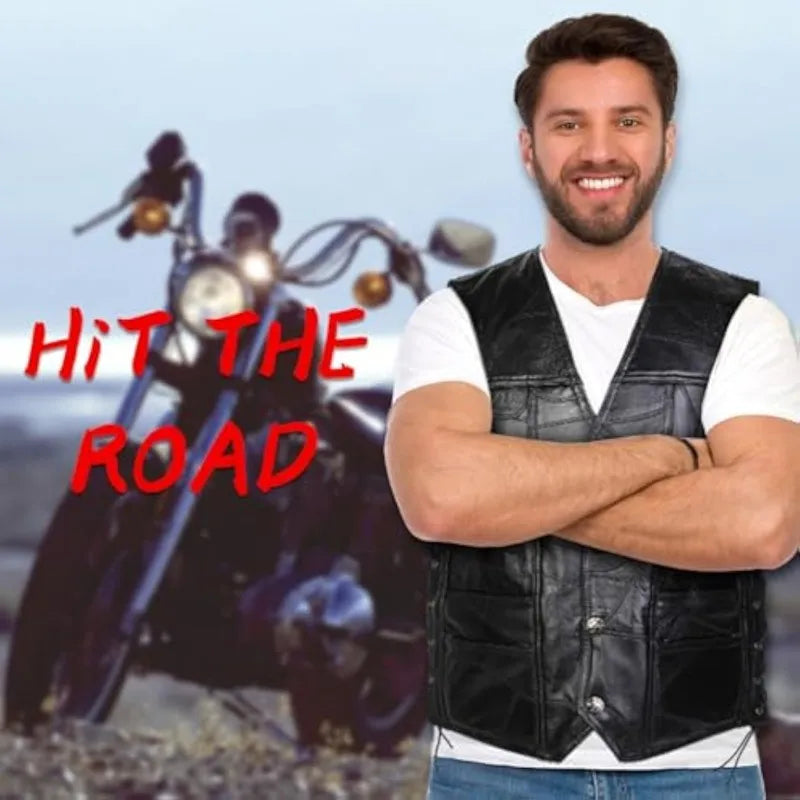 Classic Motorcycle Harley wind Leather Vest Men Tank Top Genuine Sheepskin Riding Vest Black Clean Version Tied Rope Snowmobile