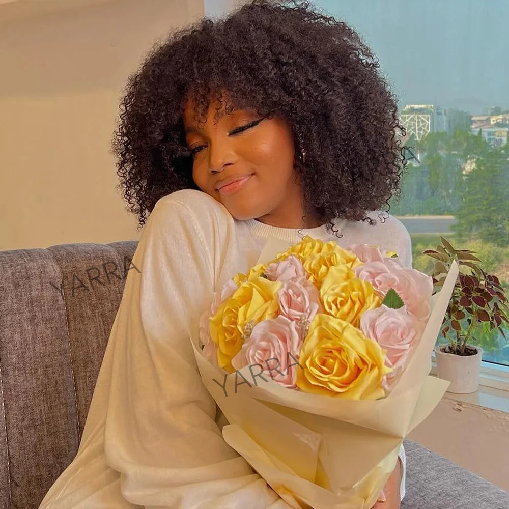 250 Density Afro Kinky Curly Human Hair Wigs With Bang For Black Women Brazilian 100% Human Hair Remy Full Machine Made Hair