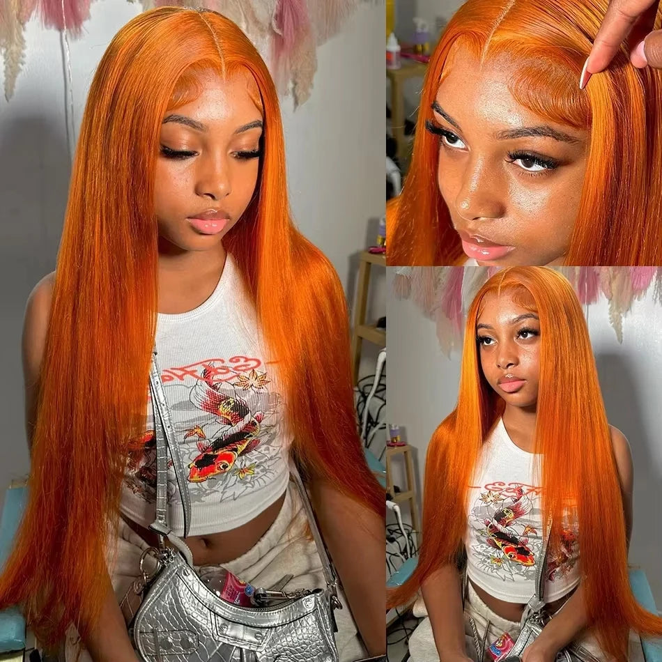 Ginger Wig Human Hair 13x4 Straight Lace Frontal Wigs Human Hair Hd Transparent 350# Ginger Orange Human Hair Wigs for Women