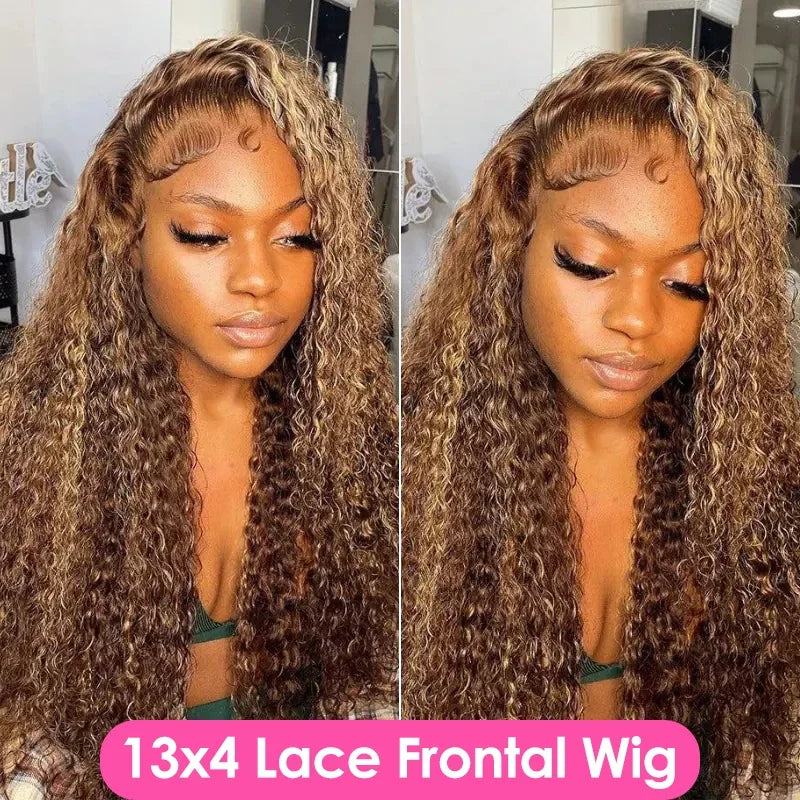 Addictive Highlight 250 Density 30 inch Ombre Curly Lace Front Human Hair Wigs Deep Wave HD Transparent 13x6 Lace Frontal Wig