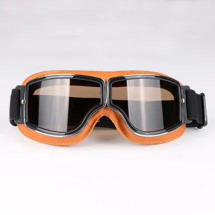 Motorcycle Helmet Glasses–Retro Windproof Sunglasses with Leather Frame–Lightweight Foldable&Universal Fit–Perfect for riding