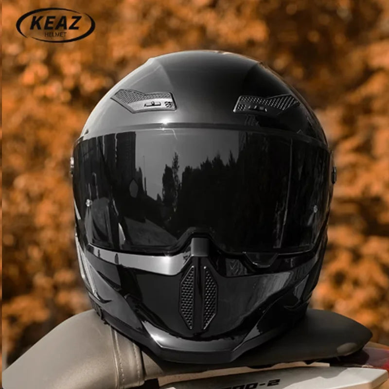 Personalized Retro Black Motorcycle Helmet Men Women Full Helmet for Motorcycles DOT Cover Suitable for All Seasons and Anti-Fog