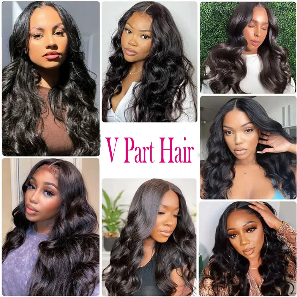 200 Density V Part Wig Human Hair Body Wave With Drawstring Wigs Real Scalp 16-32 Inches V Part Wig Fit For All Head Sizes