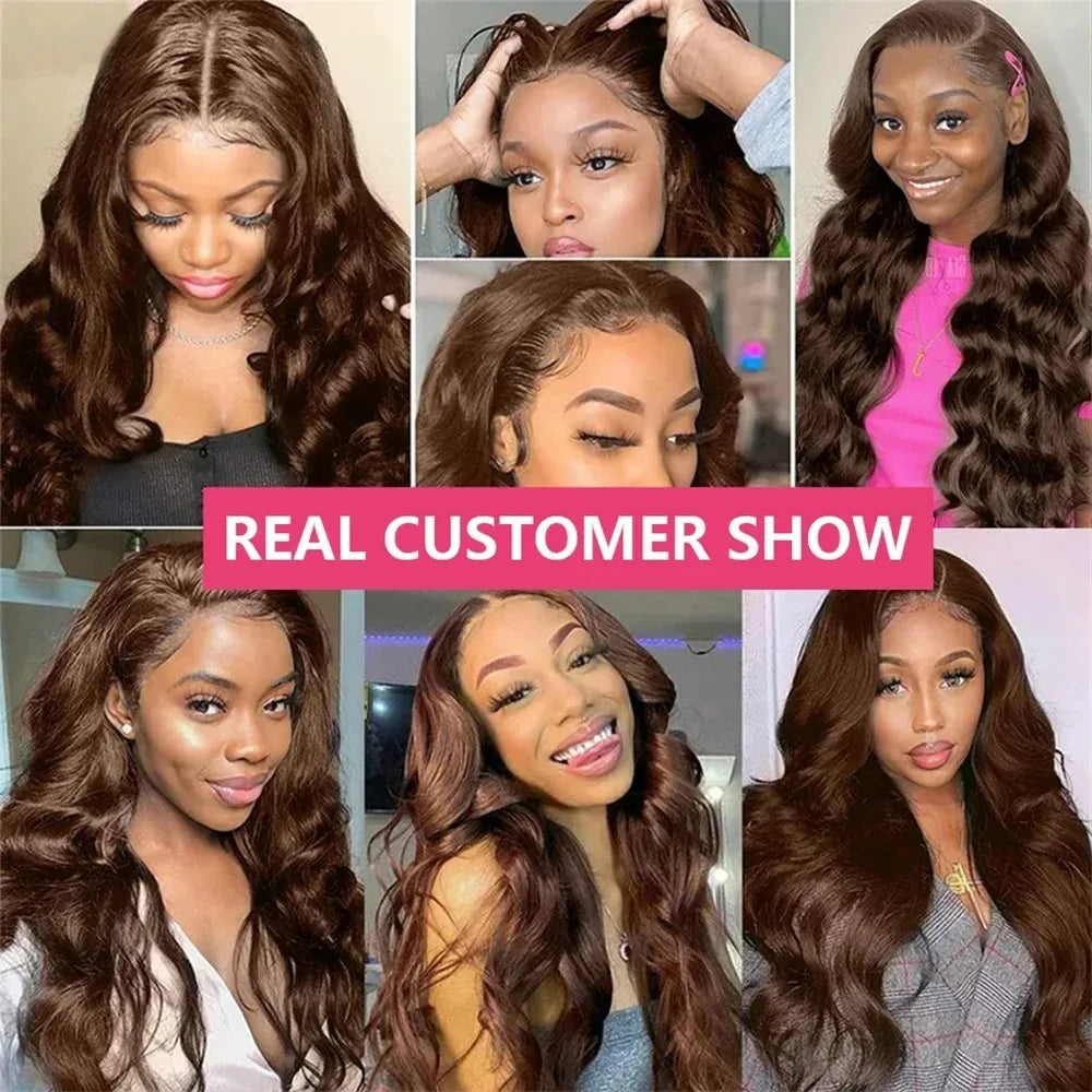 Body Wave Chocolate Brown Lace Front Wigs Human Hair Pre Plucked Brazilian Brown Virgin Hair 13x6 HD Frontal Wig For Women