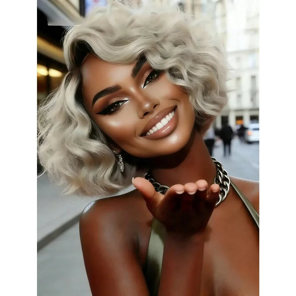 Body Wave 4/27 Color Short Bob Wig Ombre Highlight 13x4 Lace Front Wigs Brown Honey Blonde Human Hair Preplucked Bob 180 Density