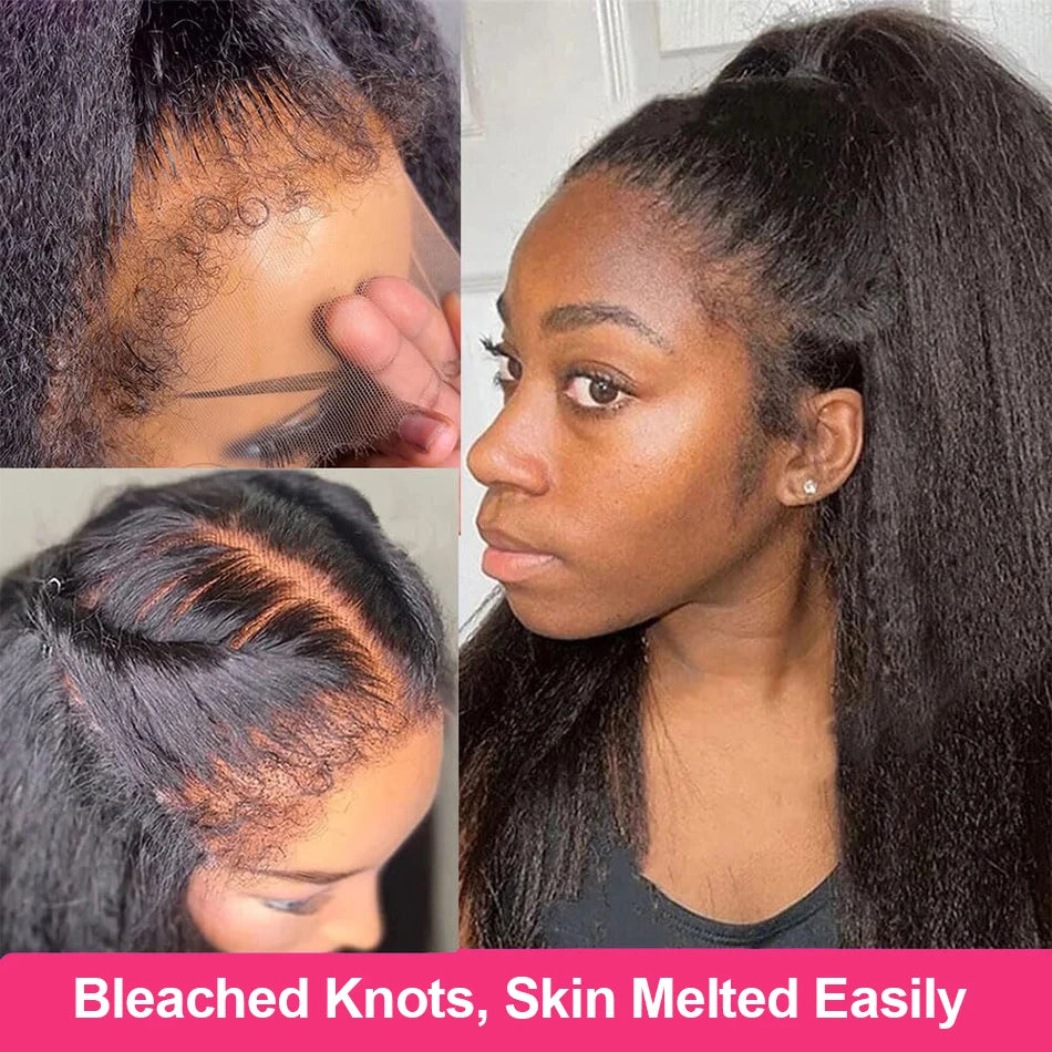 250 Density Kinky Straight Full Lace Frontal Wigs Human Hair for Women Yaki Straight 100% Real Full HD Lace Front Wig Preplucked