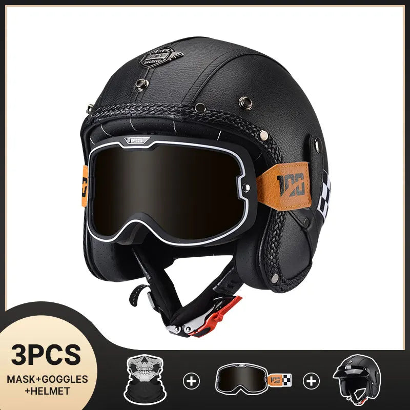 DOT Approved Vintage Leather Motorcycle Helmet Retro Open Face Chopper Casque Capacete Motorbike De Moto Masculino Casco Moto