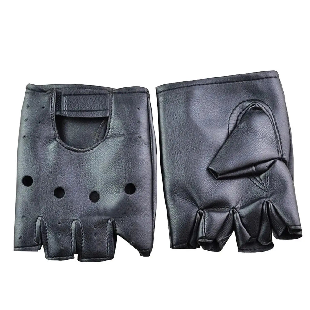 Men Unisex Artificial Leather Half-Finger Gloves Theatrical Punk Hip-Hop Driving Motorcycle Performance Party Fingerless Mittens