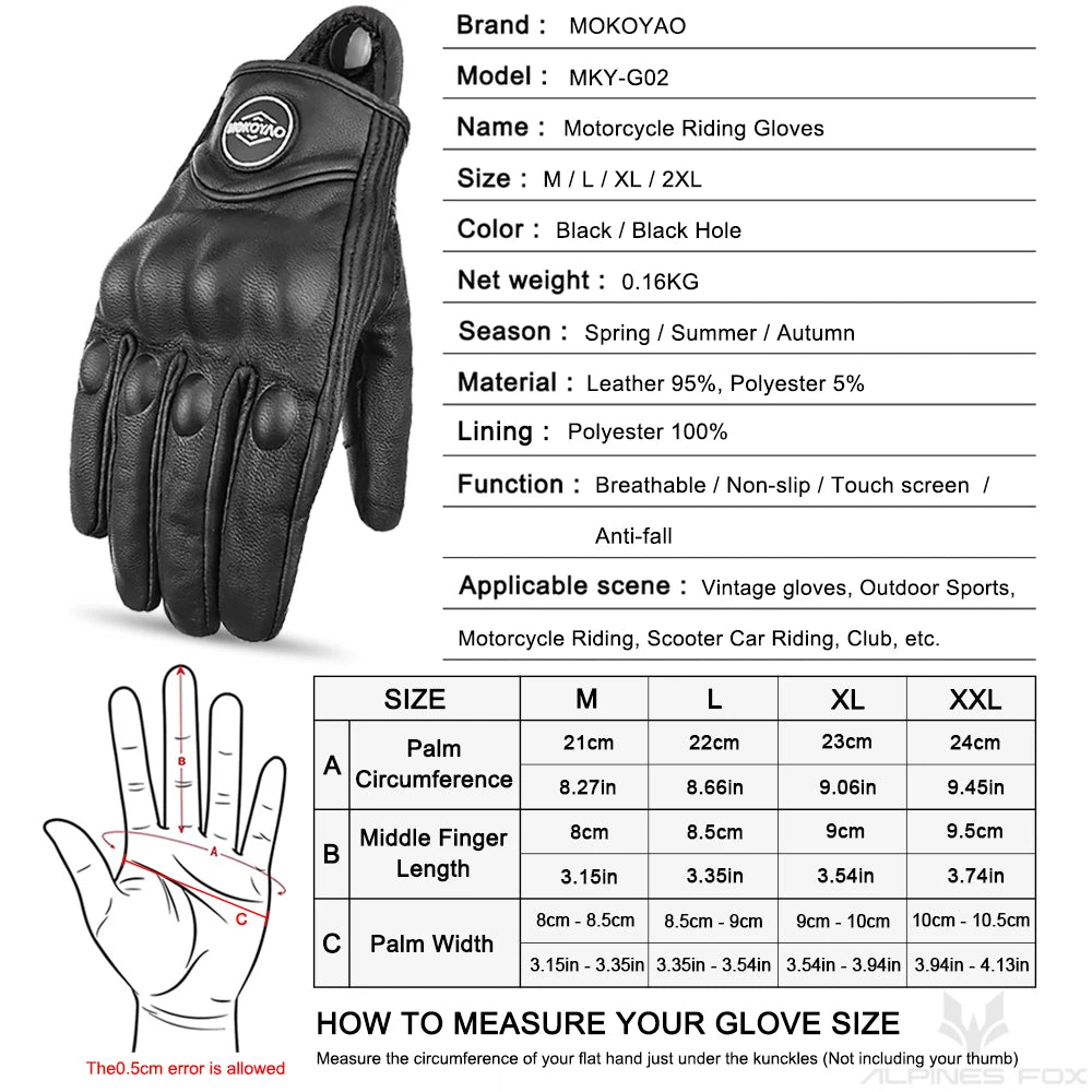 Goat Leather Motorcycle Gloves Men Women Retro Spring Summer Motorbike Waterproof Motocross Racing Street Riding Gloves