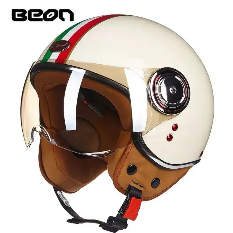 Beon Motorcycle Helmet ECE Certification Winter Warm Retro Half Cap Helmet Electric Vehicle Safety Helmet for All Seasons
