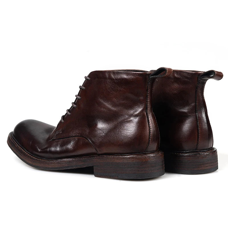 High Quality Cowhide Motorcycle Boots Men Genuine Leather Waterproof Motorbike Boots Vintage Hight-Top Moto Rider Ankle Boots