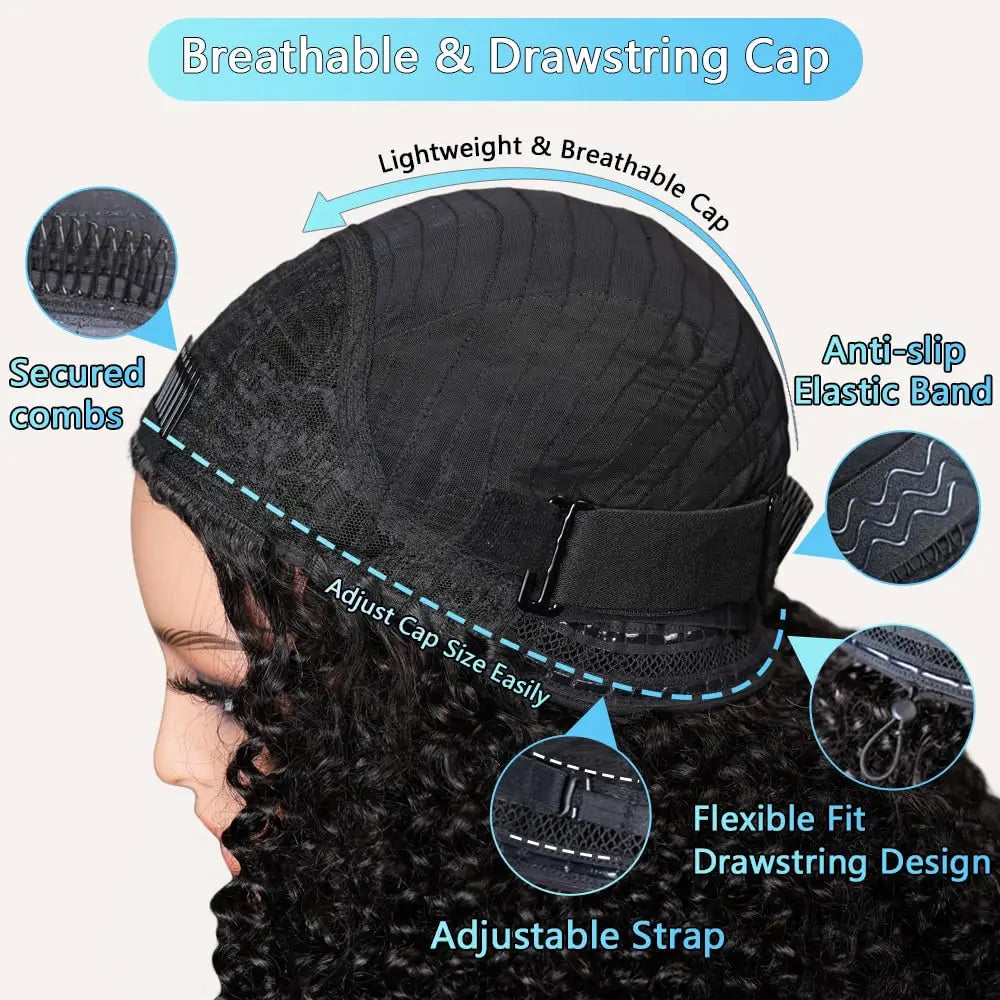 Half Wig 200% Density Remy Hair Headband Wig No Leave Out Curly Human Hair Wigs Upgrade Glueless Clip 3 In 1 Half Wigs For Women
