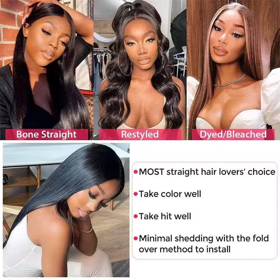 13x6 Transparent Lace Frontal Bone Straight Human Hair Wigs Brazilian 13x4 250 Density 40 Inch Pre Plucked Natural Hairline Wig