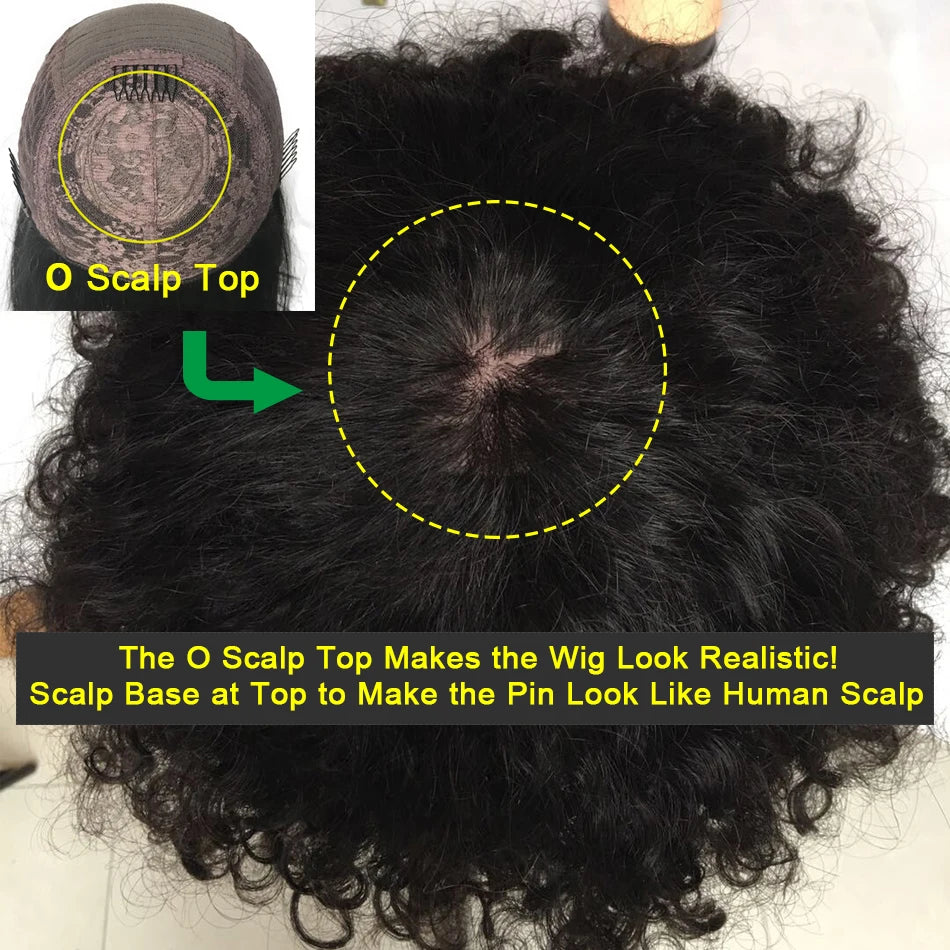 Short Curly Human Hair Wigs with Bangs Brazilian Afro Kinky Curly Wig Scalp Base Top Full Machine Made Wig with Bangs for Women