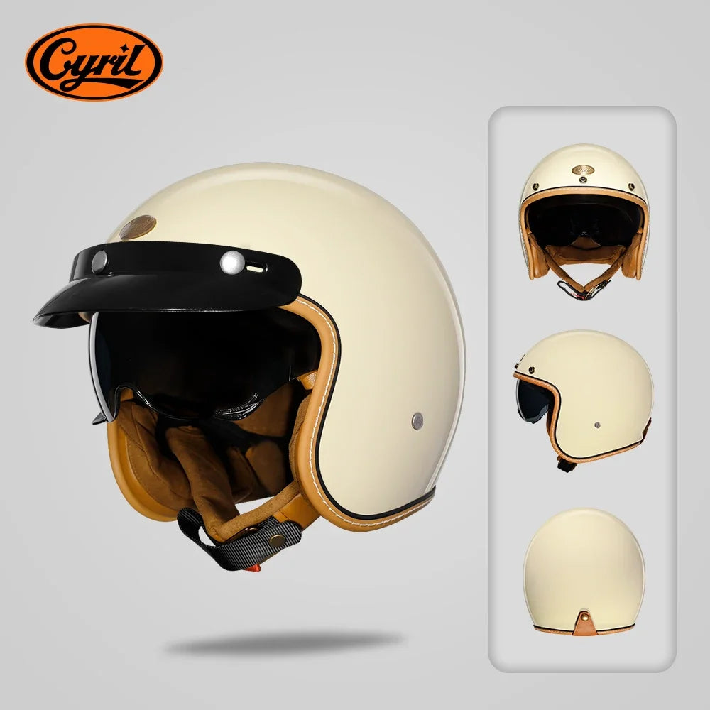 Retro 3/4 Open Face Half Motorcycle Helmet CYRIL B206 Lightweight Adult Vantage Jet Helmet for Men Women DOT ECE Approved