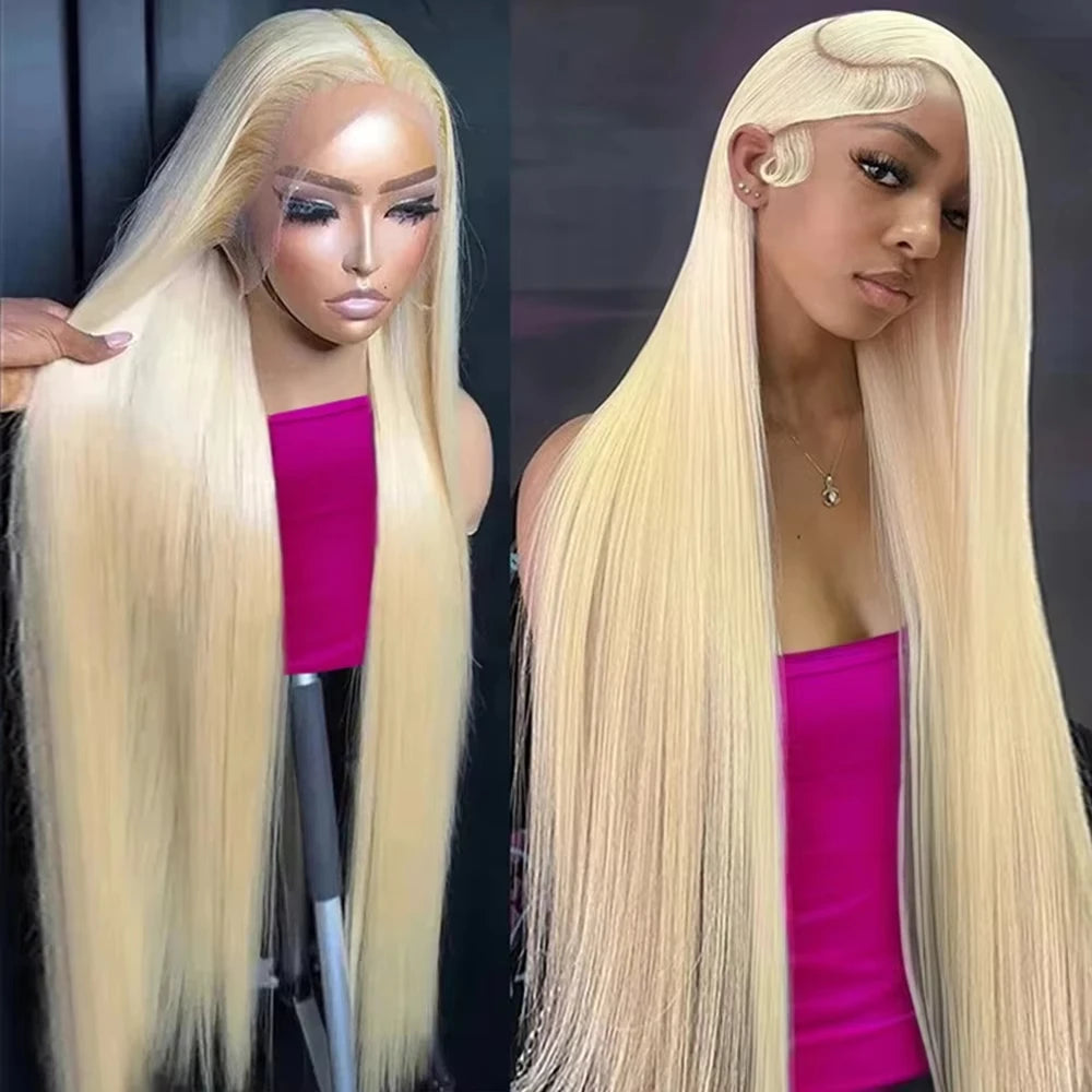 613 Blonde Bone Straight Human Hair Wigs 13x6 HD Transparent Lace Frontal Lace 250 Density Brazilian Pre Plucked Front Wigs