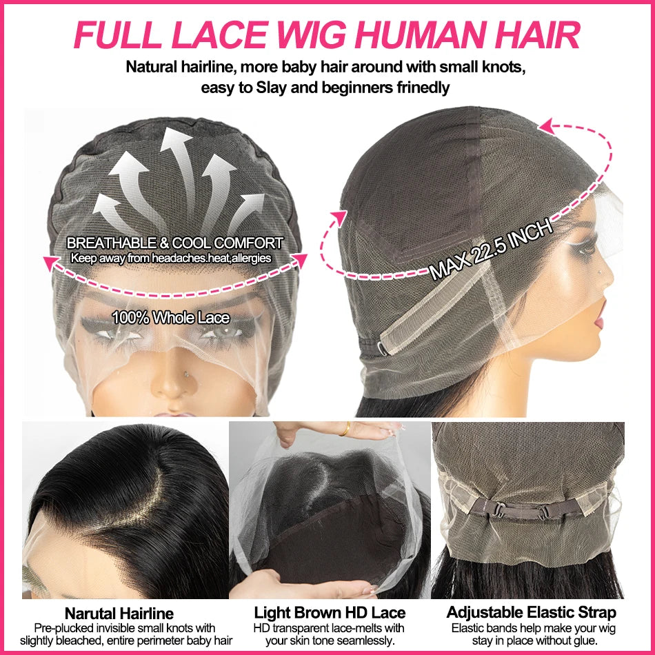 250 Density Kinky Straight Full Lace Frontal Wigs Human Hair for Women Yaki Straight 100% Real Full HD Lace Front Wig Preplucked