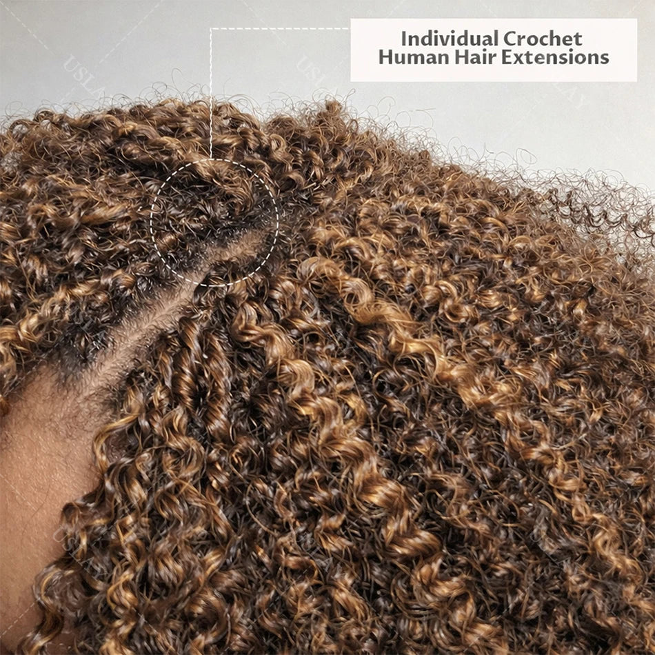 Highlight Small Spirals Curly Crochet Human Hair Extensions Invisible Pre Separated Knotless Crochet Hair With String For Braid