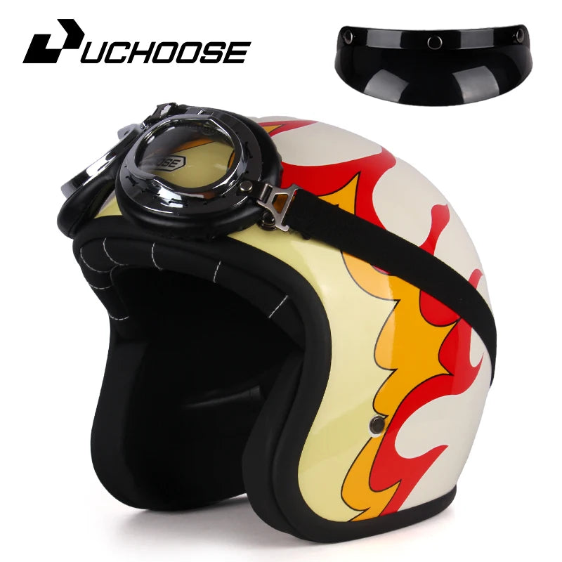 UCHOOSE Retro Motorcycle Helmet PU Leather Open Face 3/4 Chopper Bicycle Helmets Classic Casco Moto Vintage