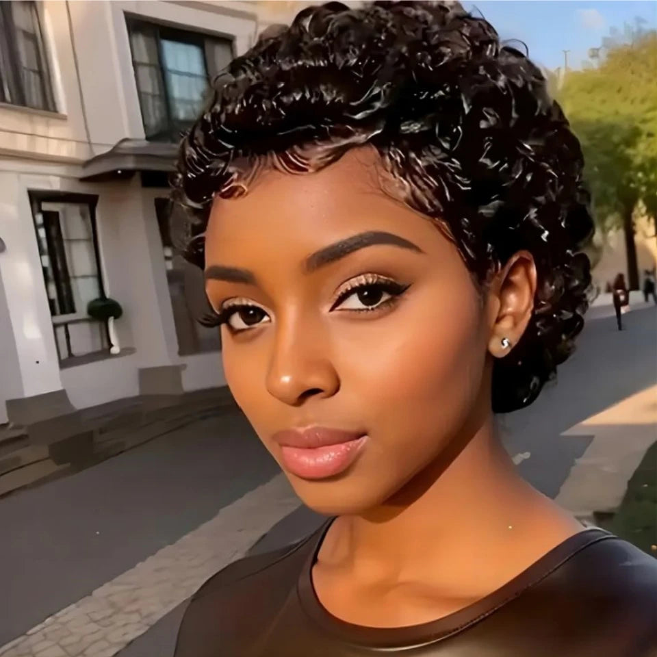 Pixie Cut Wig Transparent Lace Front Human Hair Wig Short Kinky Curly Bob Wigs Brazilian Water Wave Human Hair Wigs For Women