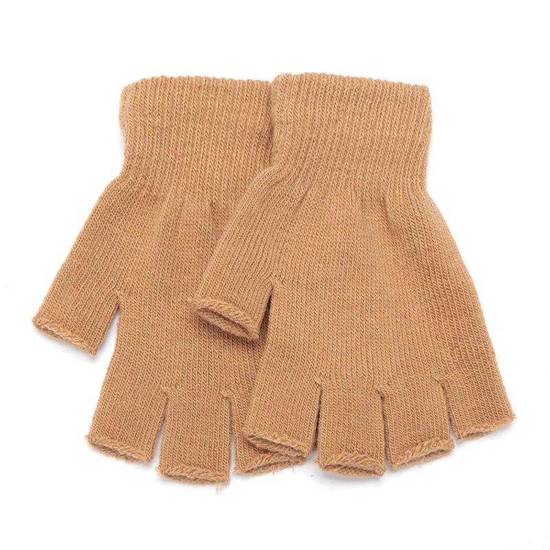 Unisex Black Half Finger Fingerless Gloves Wool Knit Cotton Winter Warm Work Mittens for Women And Men