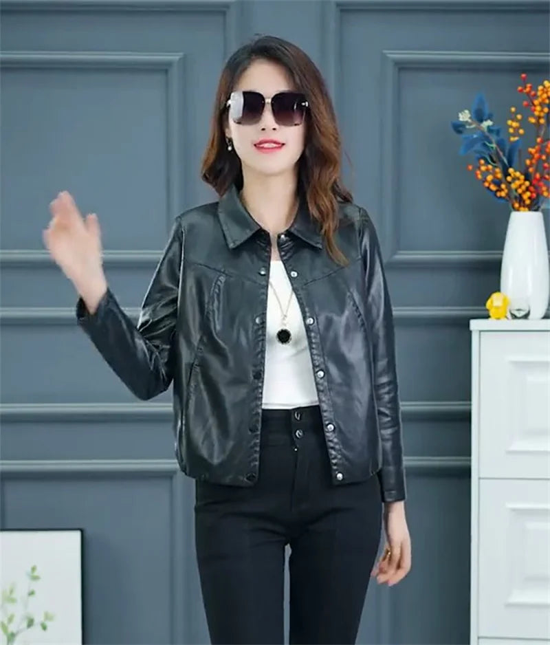 Fashion Short Leather Jacket Female Motorcycle Clothing 2026 New Spring Autumn Coat Korean Version Loose Casual Outerwear Top