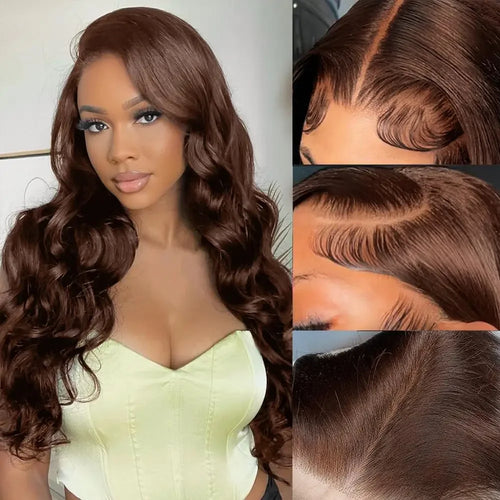 220Density HD Chocolate Brown 13x4 Body Wave Lace Front Wig Brazilian 13x6 Lace Frontal Wigs For Women Remy Human Hair Wig