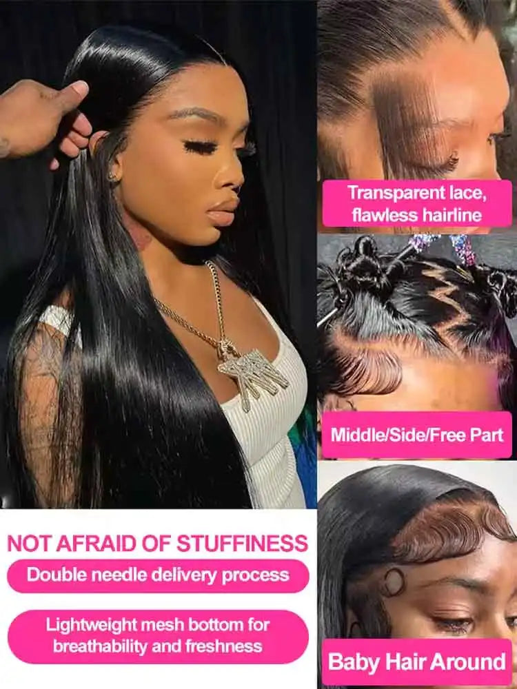 40 42 Inch Bone Straight Human Hair Wigs 13x6 HD Transparent Lace Frontal Wigs Glueless Straight Lace Front Human Hair Wigs