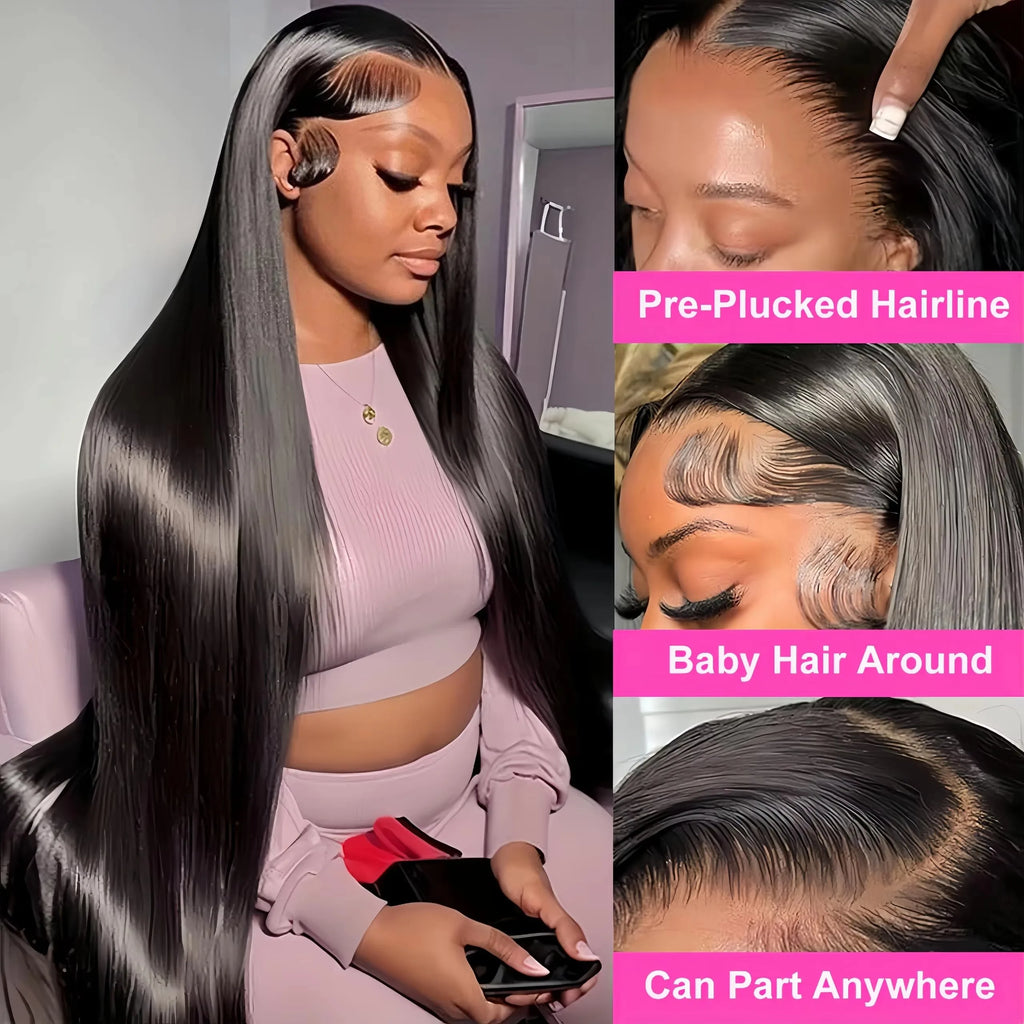 36Inch Straight HD Lace Front Wig 360 Full Lace Wig 13x4 13x6 HD Lace Frontal Human Hair Wig For Women Pre Plucked 220% Density