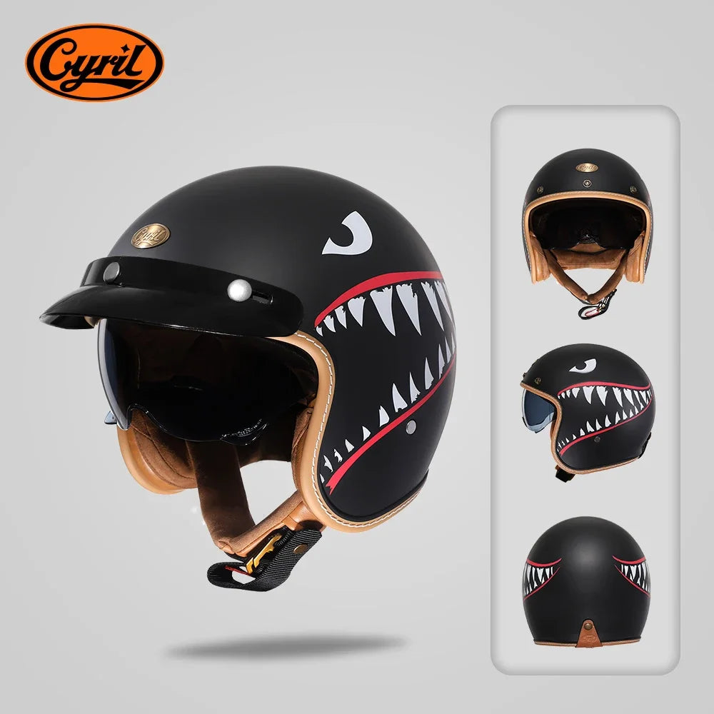 Retro 3/4 Open Face Half Motorcycle Helmet CYRIL B206 Lightweight Adult Vantage Jet Helmet for Men Women DOT ECE Approved