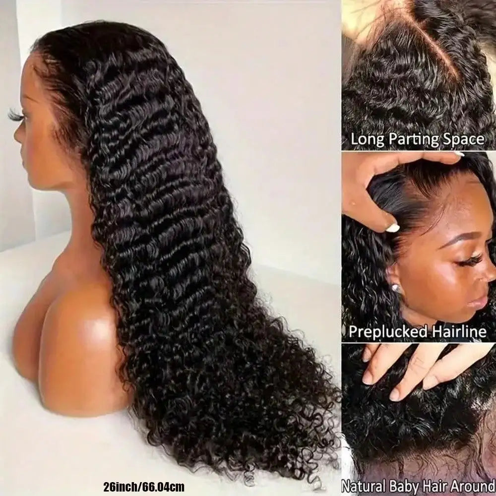 250% Density Virgin Human Hair Deep Curly 13x4 HD Transparent Lace Frontal Wig Brazilian Deep Wave Wig