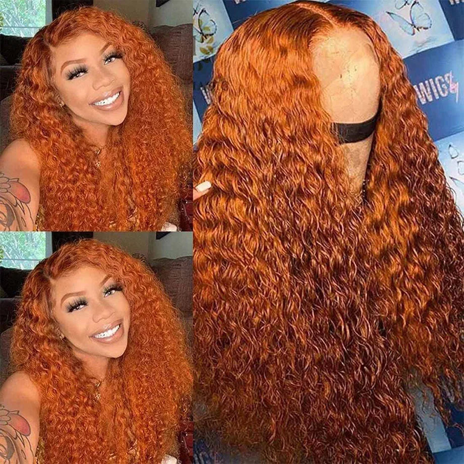 ginger hd lace wig 13x6 human hair 30 Inch Curl Lace Frontal Human Hair Wig 350 Colored Deep Wave Lace Front Wigs For Women