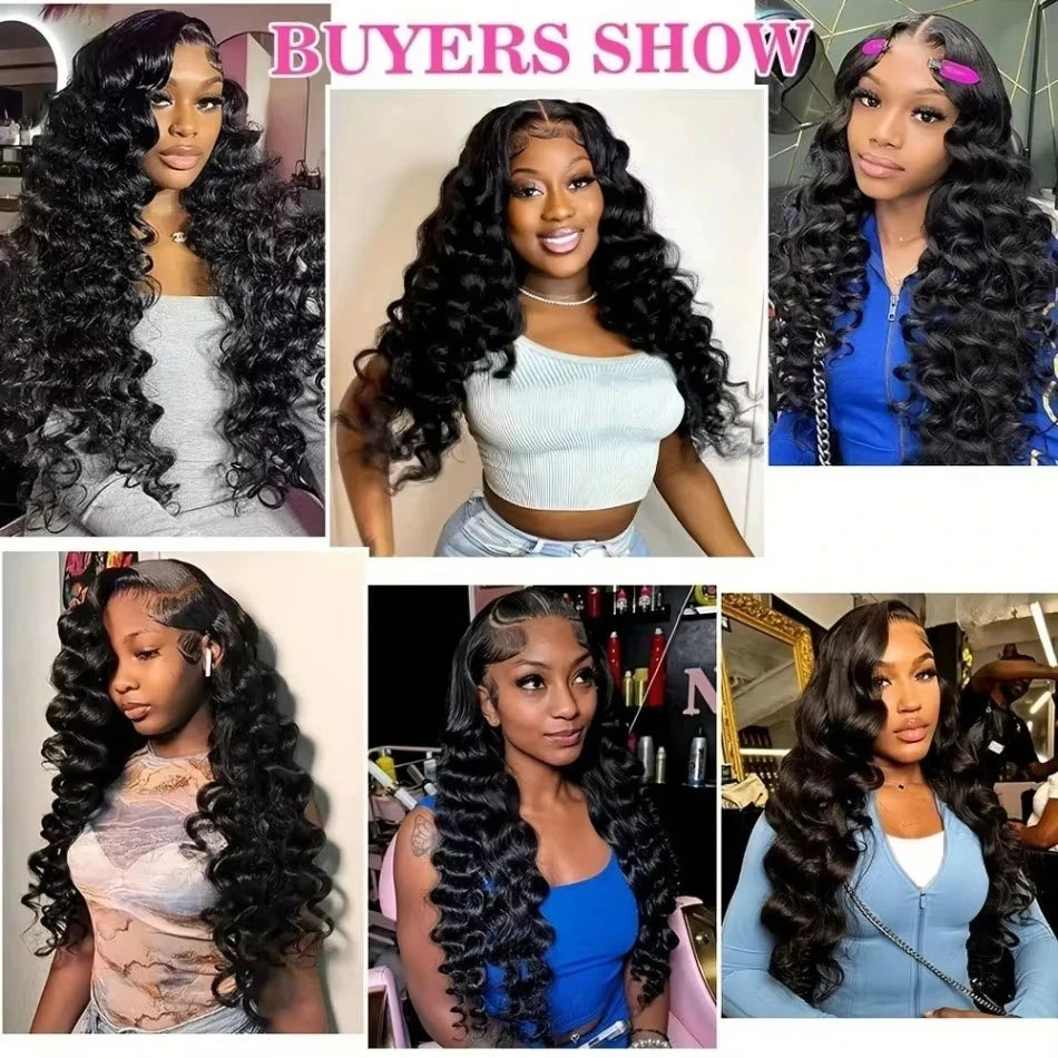 WeWave Loose Deep Wave Wig 1B Black 13x6 HD Lace Human Hair Wig Pre Plucked Baby Hair Bleached Knots Brazilian Wigs Original