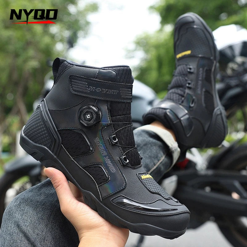 2026 Motorcycle Boots Men Leather Motos Breathable Anti Slip Wear-resistant Riders Boots Motorbike Racing Ankle Length Shoes