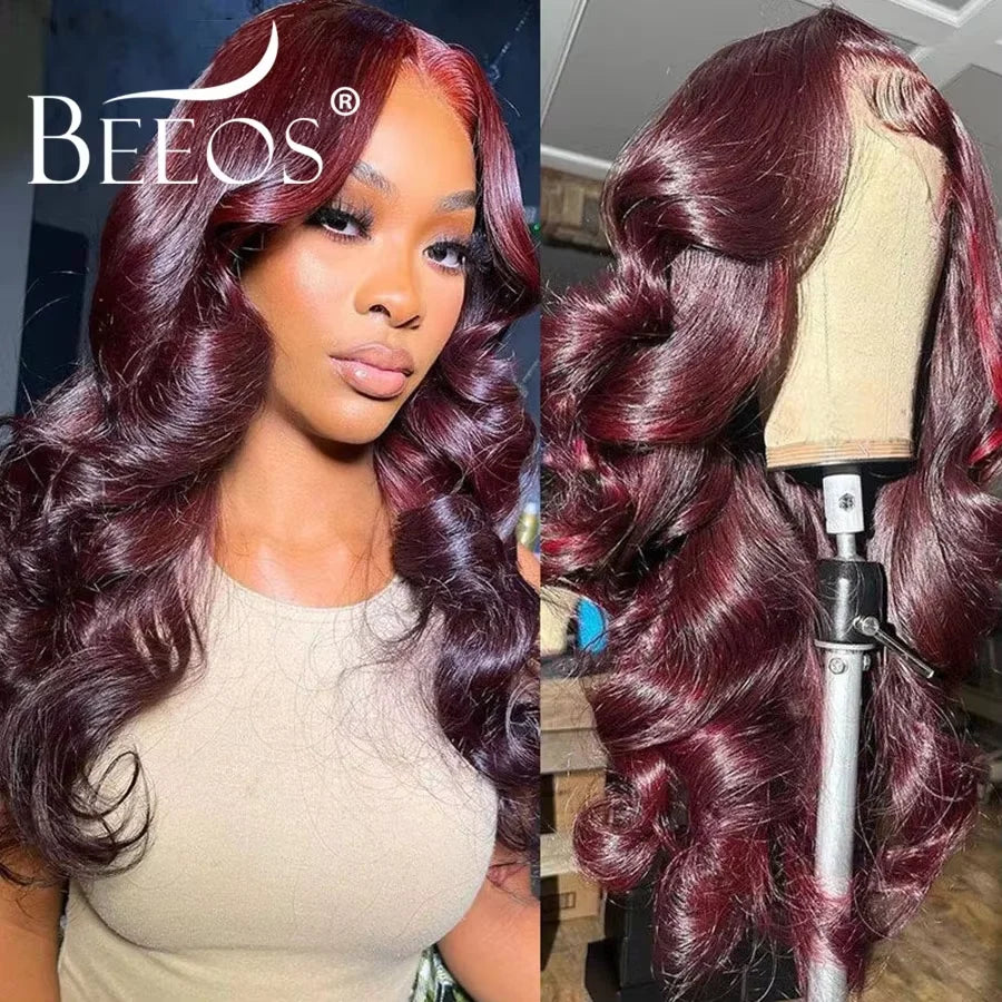 34in 99J Dark Red Burgundy  13X6 HD Lace Front Wig Colored Wigs Body Wave Human Hair Wigs Quick Qeave Wig Brazilian Remy Hair