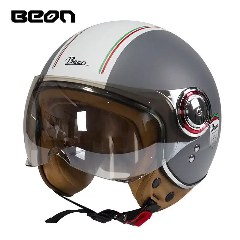 Beon Motorcycle Helmet ECE Certification Winter Warm Retro Half Cap Helmet Electric Vehicle Safety Helmet for All Seasons