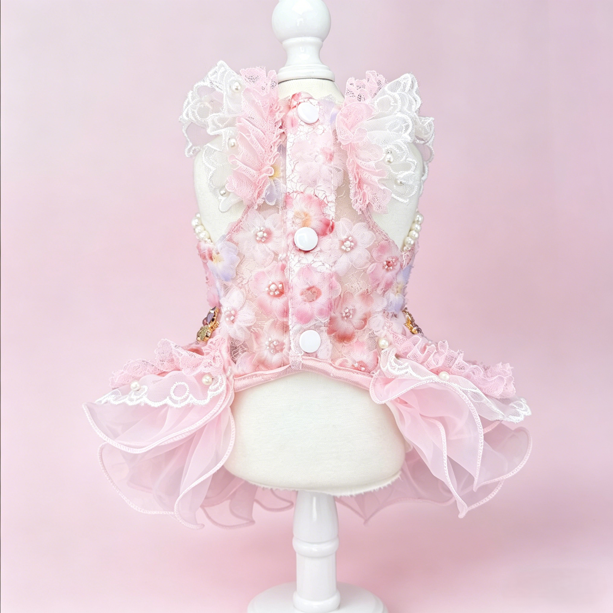Luxury Pink Floral Dog Dress – Pearl Lace Princess Pet Dress Pink Blossom Princess