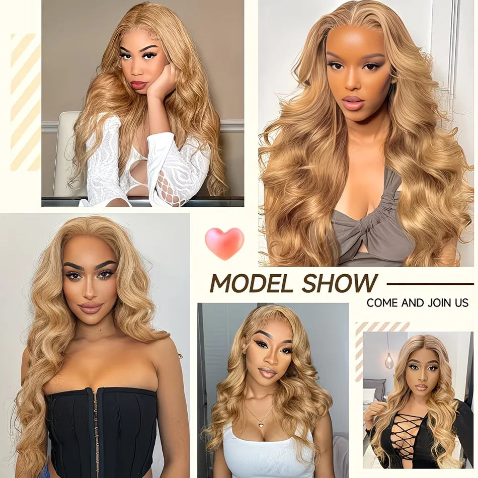 Honey Blonde Body Wave Lace Front Wig Human Hair #27 Colored Human Hair Wig PrePlucked 13x6 HD Lace Frontal Wigs For Black Women