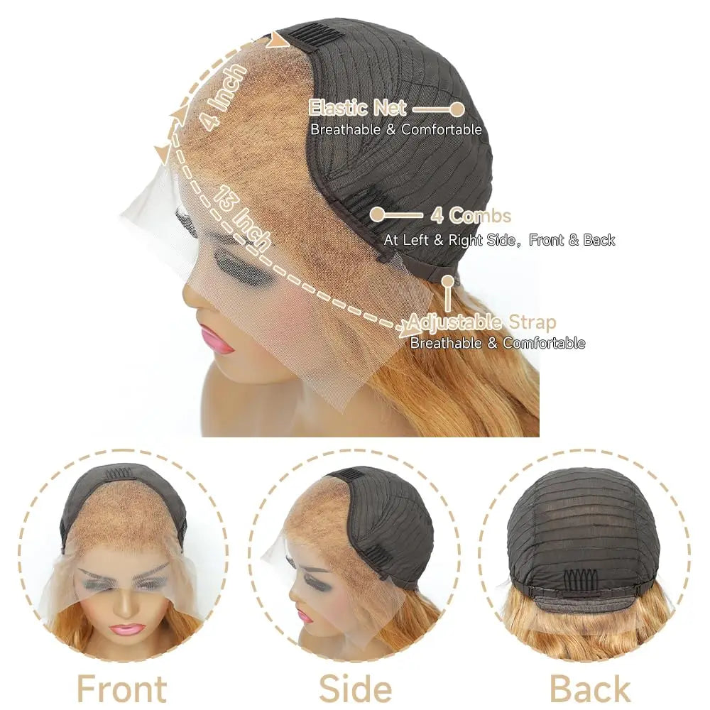 Honey Blonde 13x6 HD Lace Front Human Hair Wig 210% Density Body Wave Human Hair Wigs Colored 27# Pre Plucked Brazilian Hair