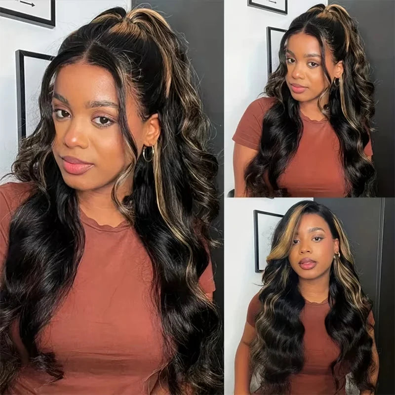 Brazilian P1B/30 Body Wave 220% Density 13x6 Transparent HD Lace Front Wigs Colored Highlight 100% Human Hair Wigs Pre Plucked