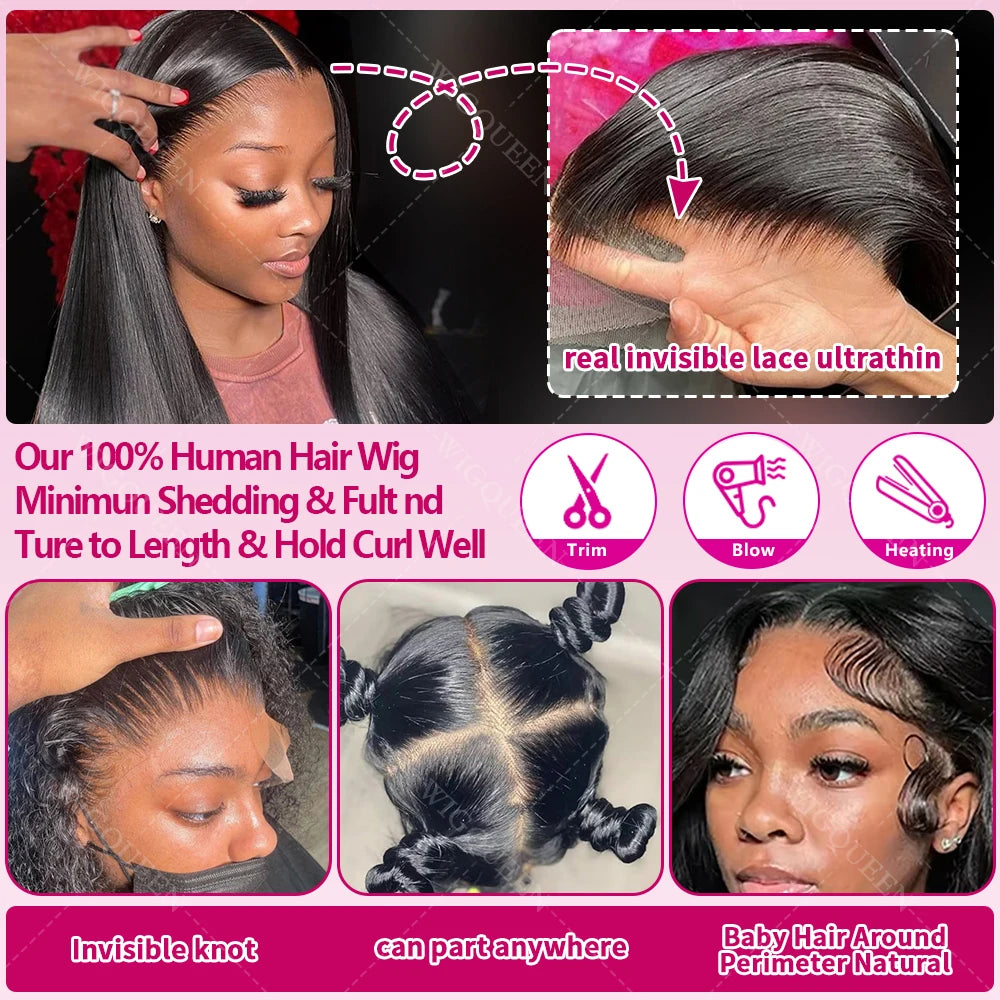 Ultra-thin Invisible Melt Skins 360 HD Full Lace Front Wigs Human Hair Can ponytail Invisible Strap Straight 13x4 Lace Front Wig