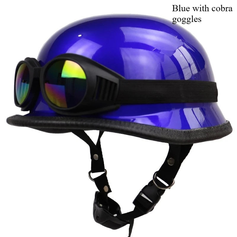 Vintage German Motorcycle Helmet, Open Face Retro Half Helmet, Pilot Approved With, Available in Sizes S to XXL.