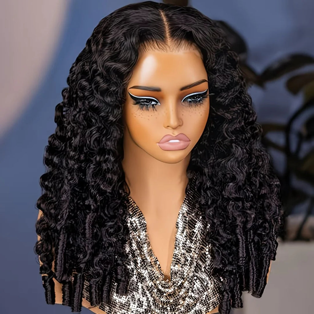 40 Inch Burmese Curly Kinky HD Lace Front Pre-Plucked 13x6 Full Lace Base & Spiral End Wig for Natural Volume Bouncing Curls