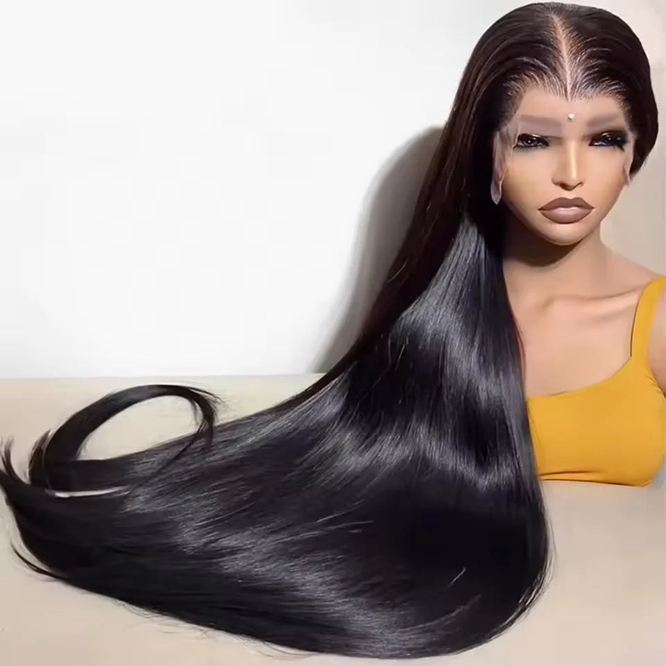 250% Density 40 Inches 13x6 Hd Lace Front Straight Human Hair Wigs 13x4 Transparent  Wig Brazilian Natural Color For Black Women
