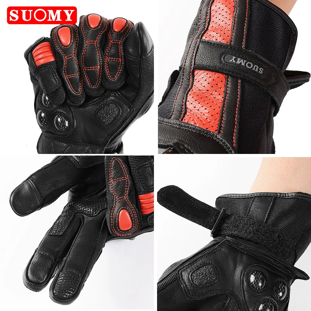Suomy Women Pink Goatskin Motorcycle Gloves Lady Long Full Finger Scooter Electric Bike Glove Cycling Racing Motocross Luvas XS