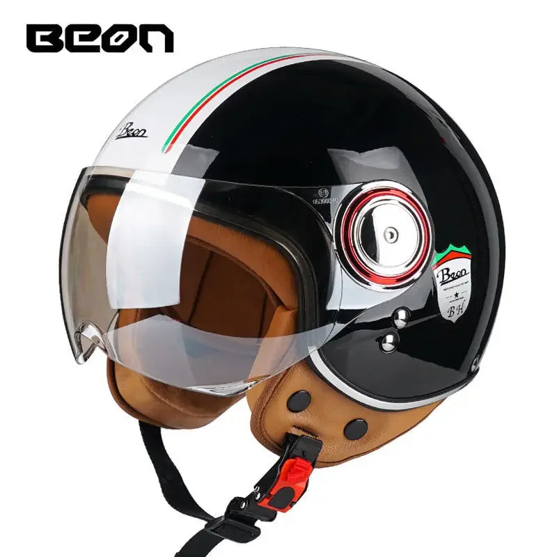 Beon Motorcycle Helmet ECE Certification Winter Warm Retro Half Cap Helmet Electric Vehicle Safety Helmet for All Seasons