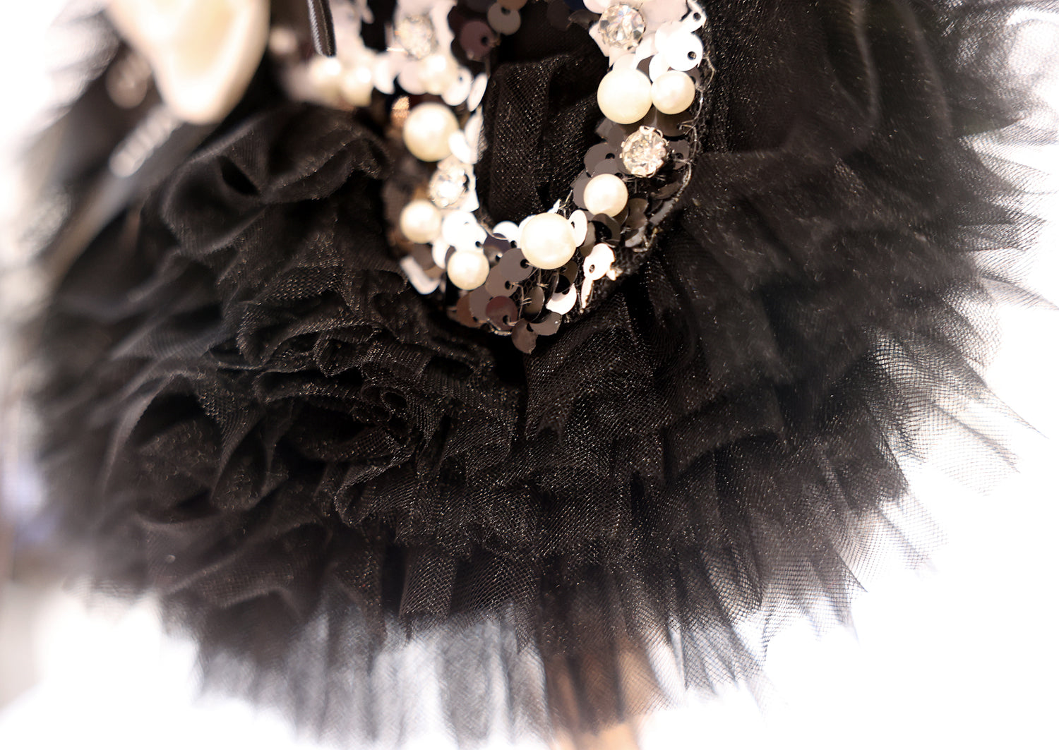 Luxury Black Pearl Dog Dress Elegant Tulle Pet Dress Tutu with Flower Accent