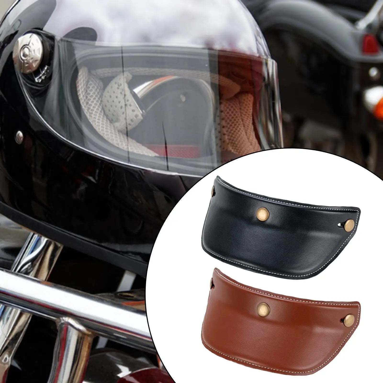 Motorcycle Helmet Sun Visor Three Button Replacement Part PU Leather Lightweight Shield for Vintage Motocross Helmet Decoration