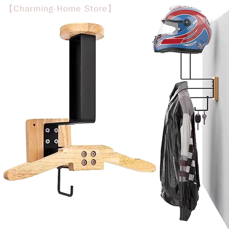 Black Walnut Helmet Holder 2-in-1 Helmet Racing Suit Hanger Motorcycle Helmet Mount Rack For Vest Equipment Solid Wood Hangers